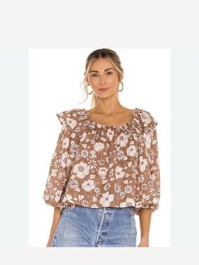 Free people floral peasant blouse size small boho cottagecore puff sleeve top